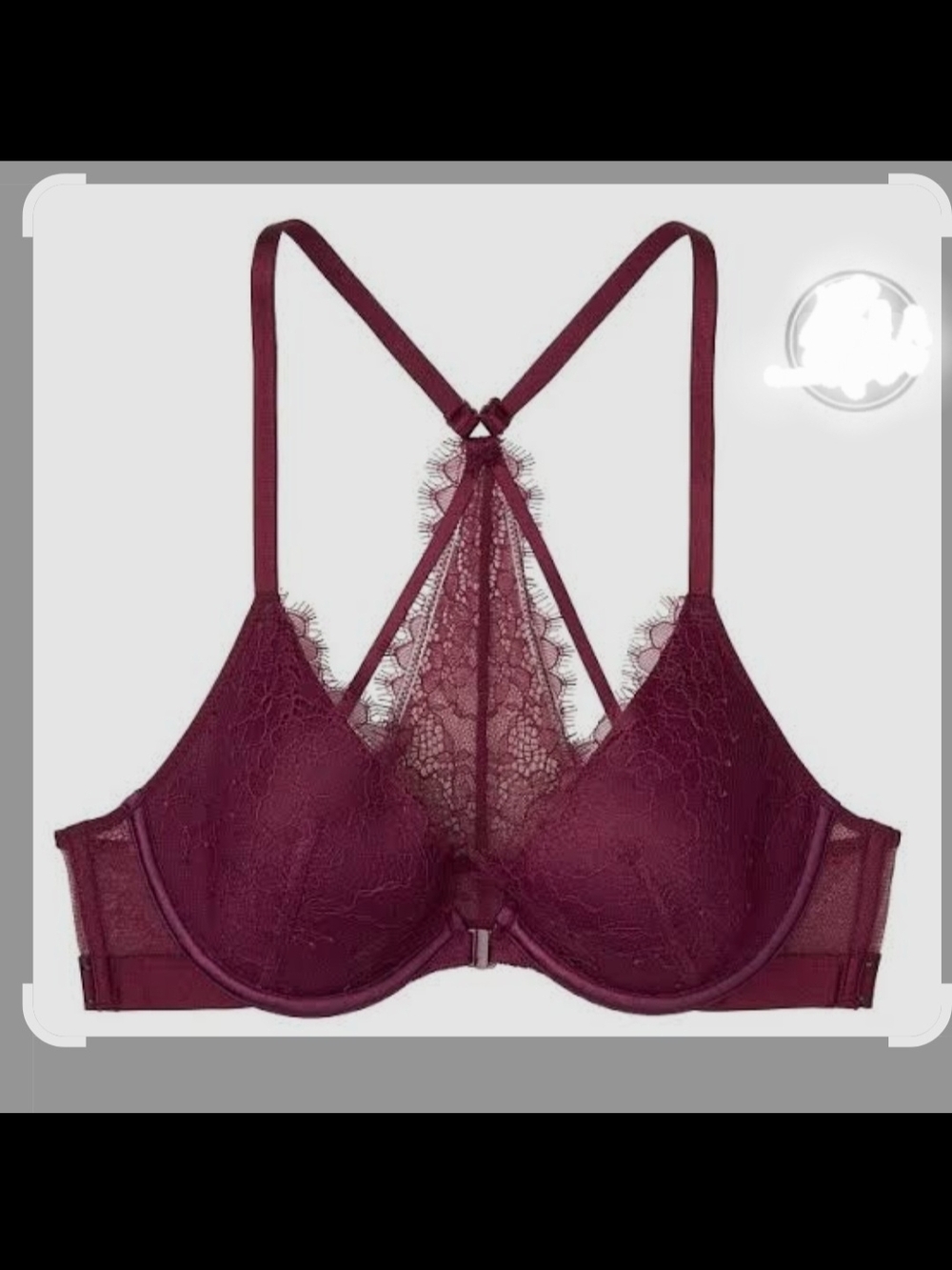 Victoria’s Secret - 36D - Burgundy Lace Very Sexy Strappy Back Push-Up Bra -NWOT